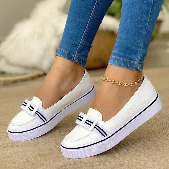 women's white universal solid color low autumn loafers English style