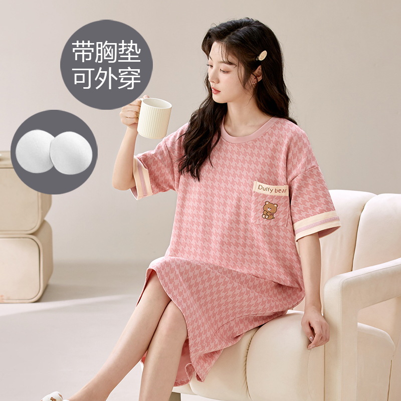 2024 nuevo camisón para mujer verano de manga corta vestido de longitud media por encima de la rodilla pijama de dibujos animados lindo servicio a domicilio