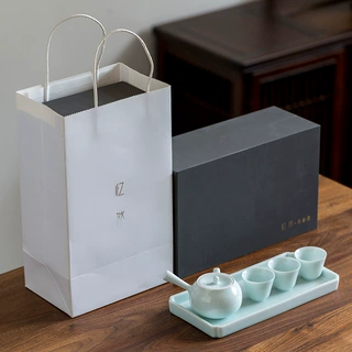家用简约一壶三杯青瓷茶具侧把壶带过滤球孔茶盘干泡盘伴手礼礼盒