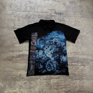 Y2K Short-Sleeved Polo Shirt T-Shirt Printed Pattern Top Dark Gothic Vintage Summer Street Wear Top