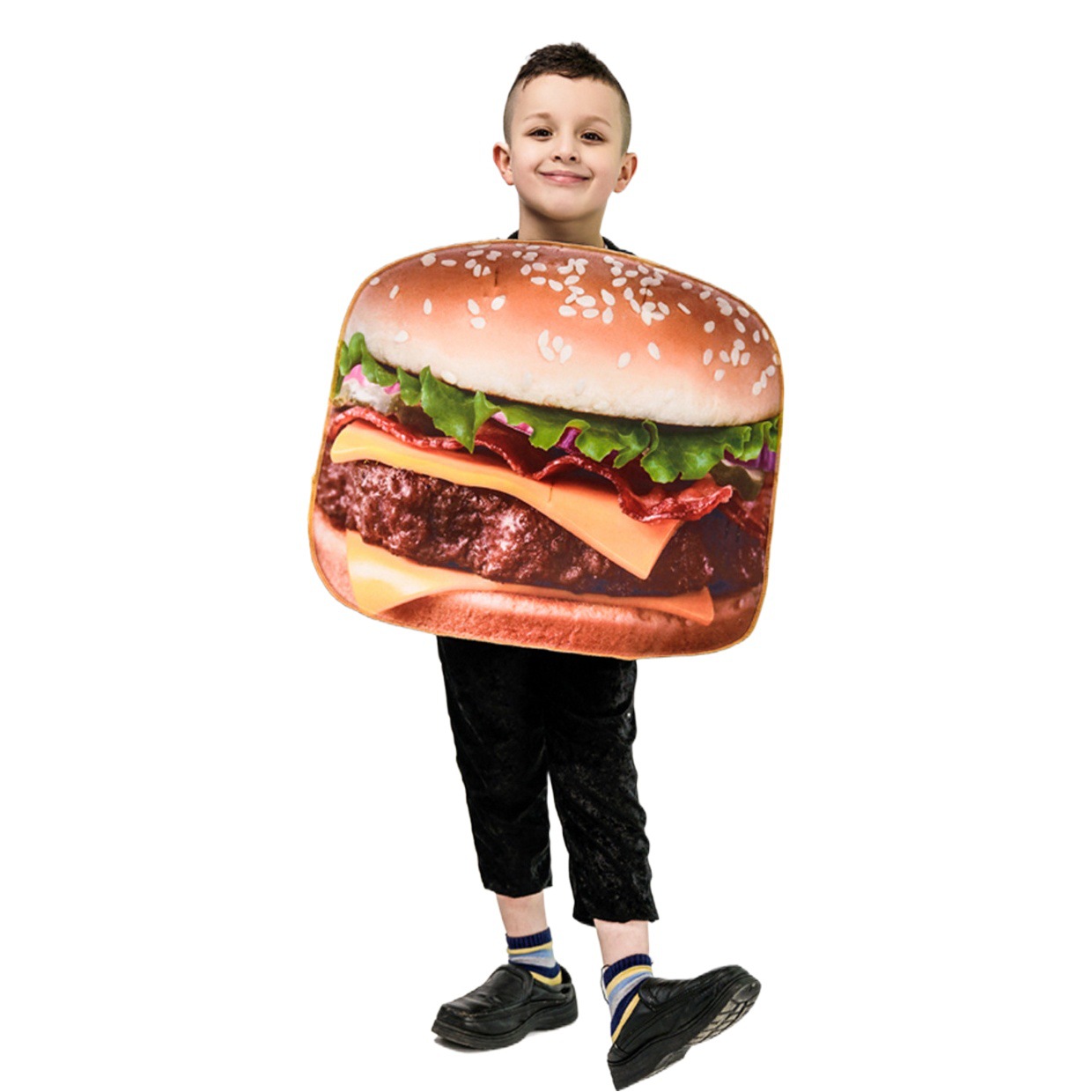 Halloween niños parodia hamburguesa comida divertida carnaval fiesta traje etapa traje papel rendimiento traje