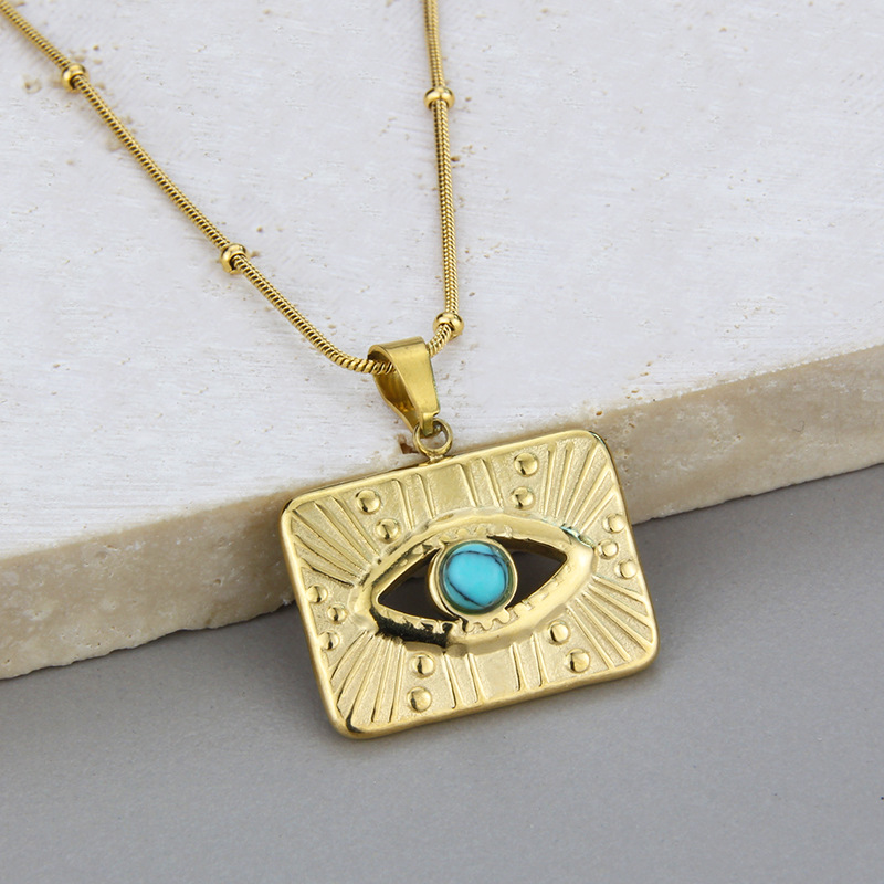 Simple Style Eye Titanium Steel Earrings Necklace Hollow Out Stainless Steel Necklaces