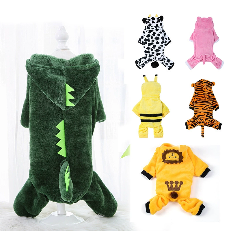 Одежда для четвероногих домашних животных, осенне-зимняя теплая одежда для собак и кошек, принадлежности для одежды для маленьких собак с тигром, одежда для трансформации собак-динозавров