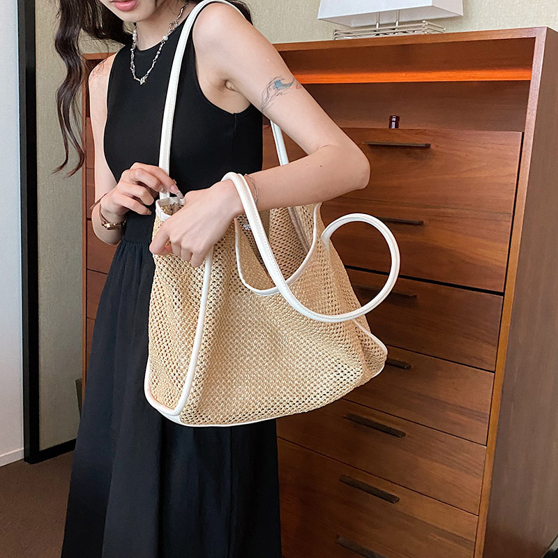 Großvolumige, handliche Strohhalmtasche für Damen, lässige Schultertasche für den Sommer, modische Strandtasche für Outdoor-Aktivitäten_voghion.com