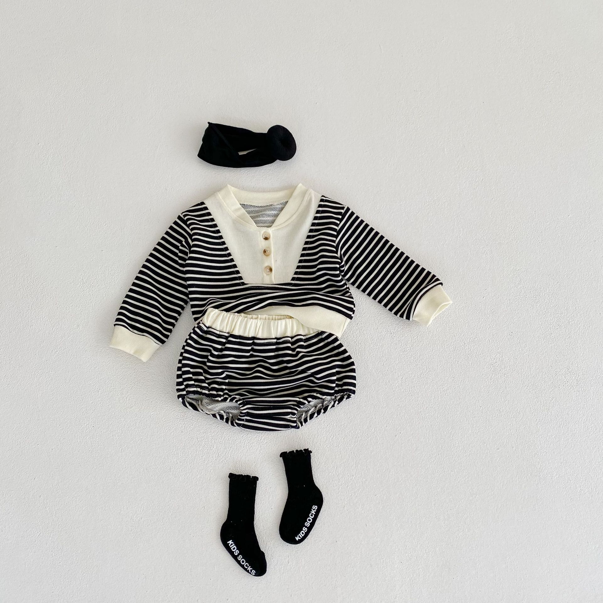 Abbigliamento autunnale 2024 per neonati, bambini piccoli, ragazzi e ragazze, pullover a righe a maniche lunghe + pantaloni a pieghe_voghion.com