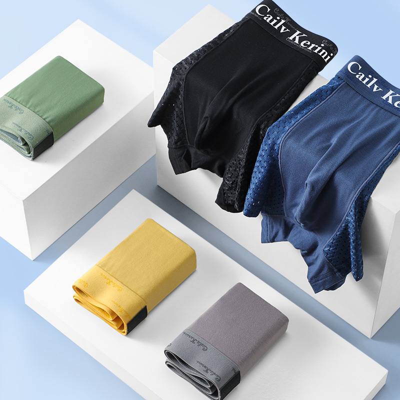 Cailv Kerini Ice Silk Mesh Breathable Men's Boxer Briefs Thin Seamless Antibacterial Boxer Shorts