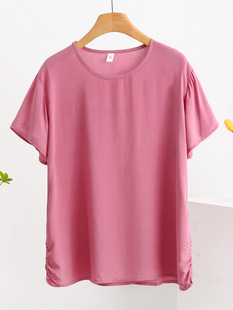 Pure Cotton Silk T-Shirt for Middle-Aged and Elderly Mothers, Summer Large Size Plus Fat Casual Short-Sleeved Thin Artificial Cotton Top