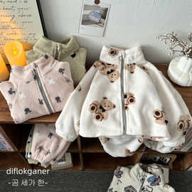 秋冬季儿童雪粒绒套装软糯亲肤舒适保暖两件套男女宝卫衣卫裤