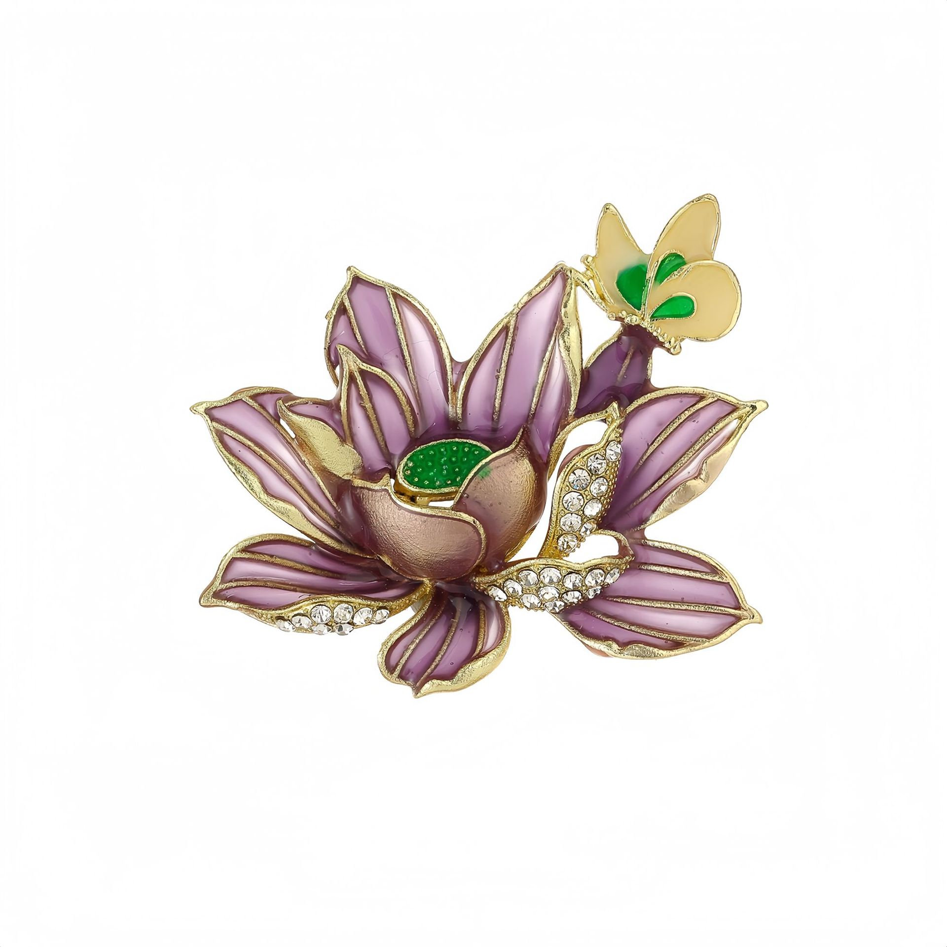 Retro Fashion Enamel Butterfly Lotus Brooch for Women, High-End and Elegant, Plant-Themed Brooch, Suitable for Cheongsam and Hanfu Accessories