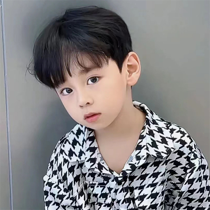 TikTok Explosions Children's Wig Men's Mid-point Fashion Short Hair Korean Handsome Student Black Short Straight Wig Headgear