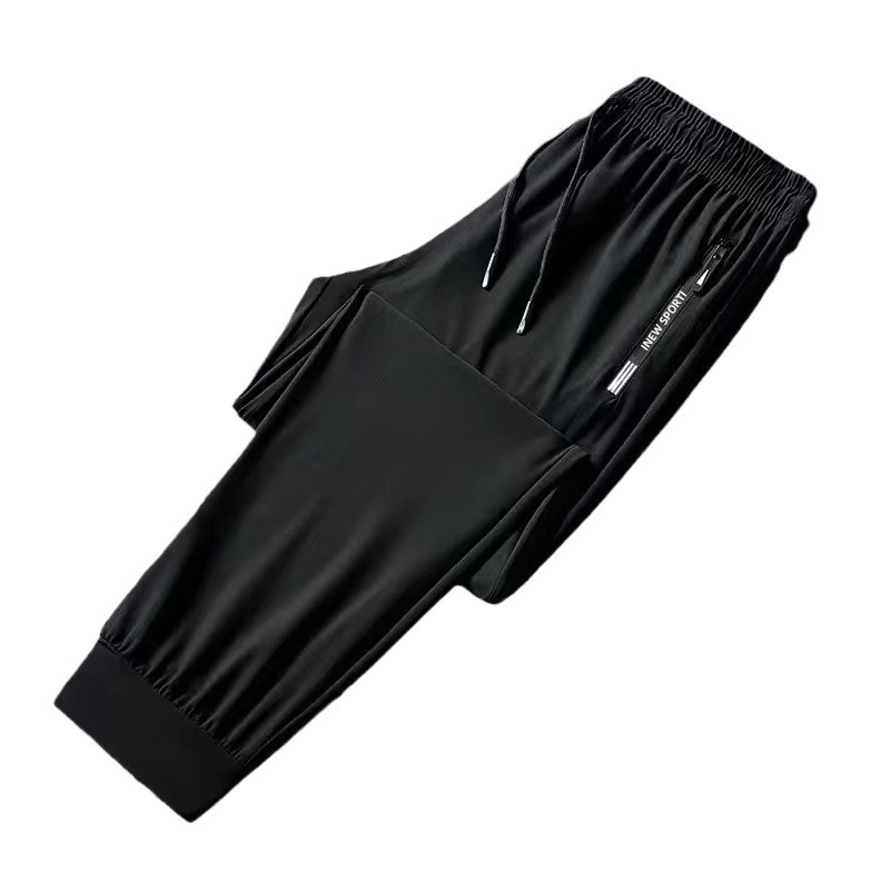 Pantalones casuales de seda de hielo para hombres, pantalones de aire acondicionado de verano secado rápido, pantalones rectos sueltos, pantalones deportivos de alta elasticidad, pantalones de cintura sólidos
