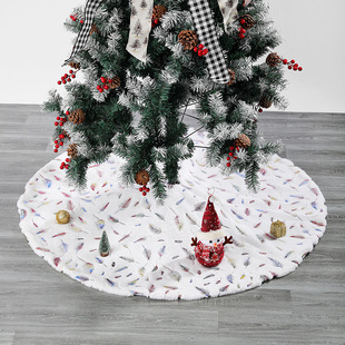 2022 Cross-Border New Product White Plush Bronzing Colorful Feather Tree Skirt Christmas Tree Bottom Decoration Plush Apron