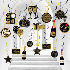 新年派對裝飾螺旋掛飾元旦學校聚會布置吊飾酒杯星星掛件批發定製