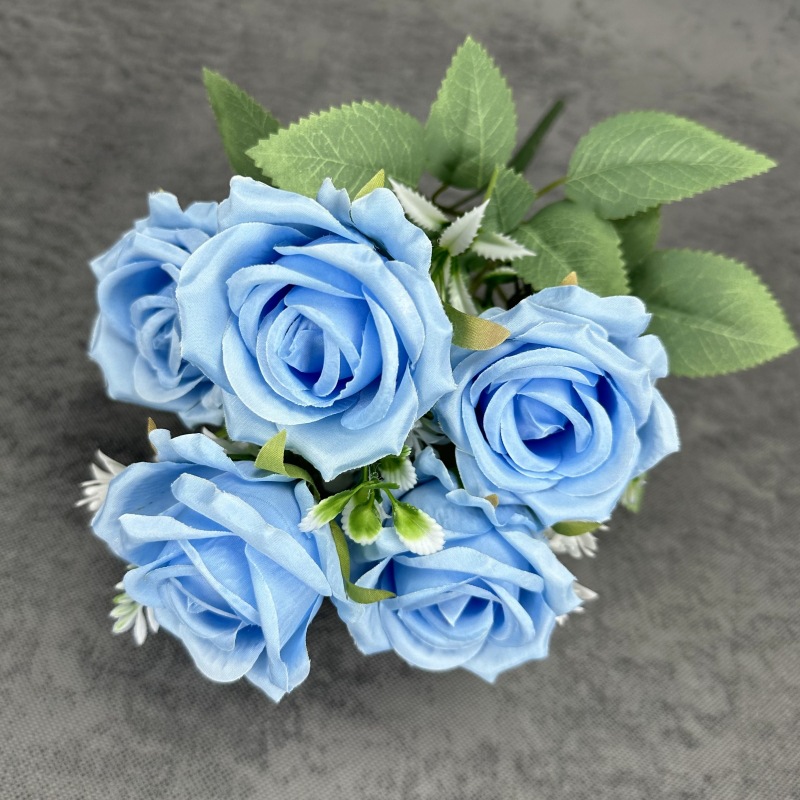 Simulación de 7 rosas rojas hechas a mano ramo de rosas bodas decoración del hogar decoración floral falsa adornos al por mayor