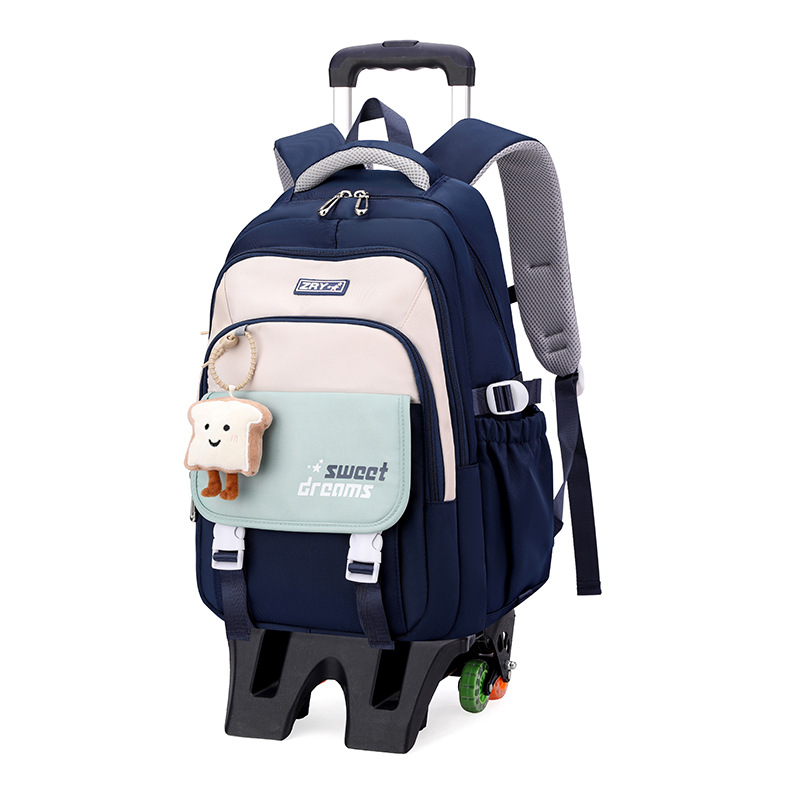 Mochila escolar de varilla de tracción para niños de escuela primaria para niñas seis ruedas pueden subir escaleras 2 - 6 grados 5 gran capacidad de doble uso impermeable para reducir la carga 12