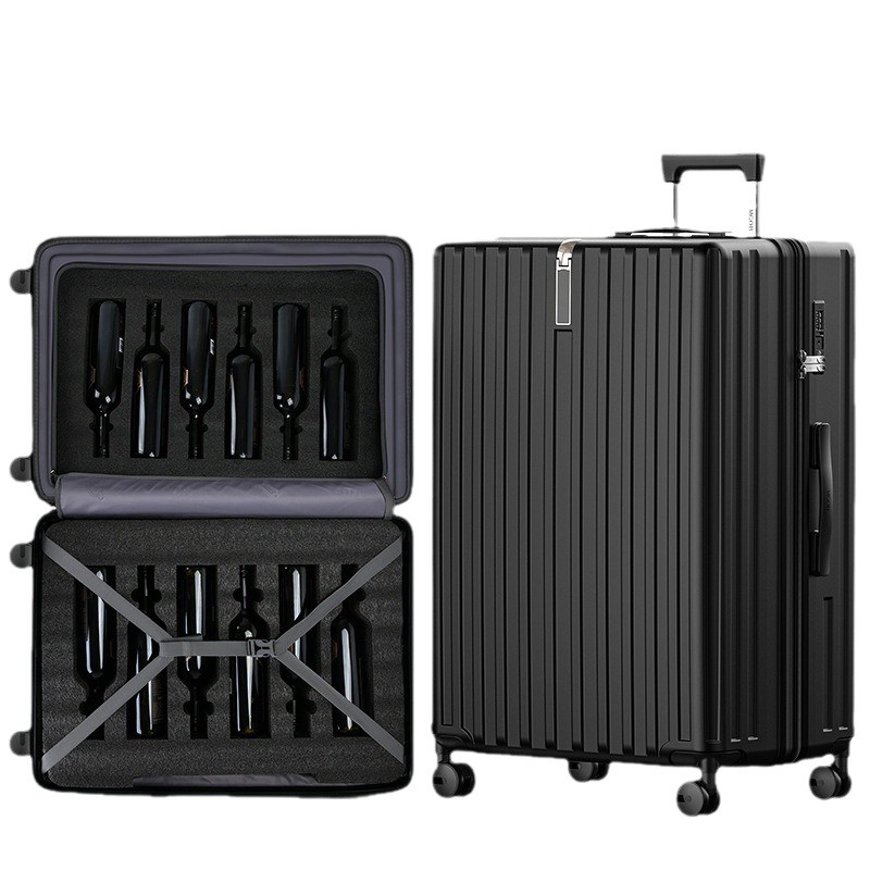Vali đựng rượu vang chống sốc 28 inch, sức chứa 12 chai, kéo tay tiện lợi — Màu đen