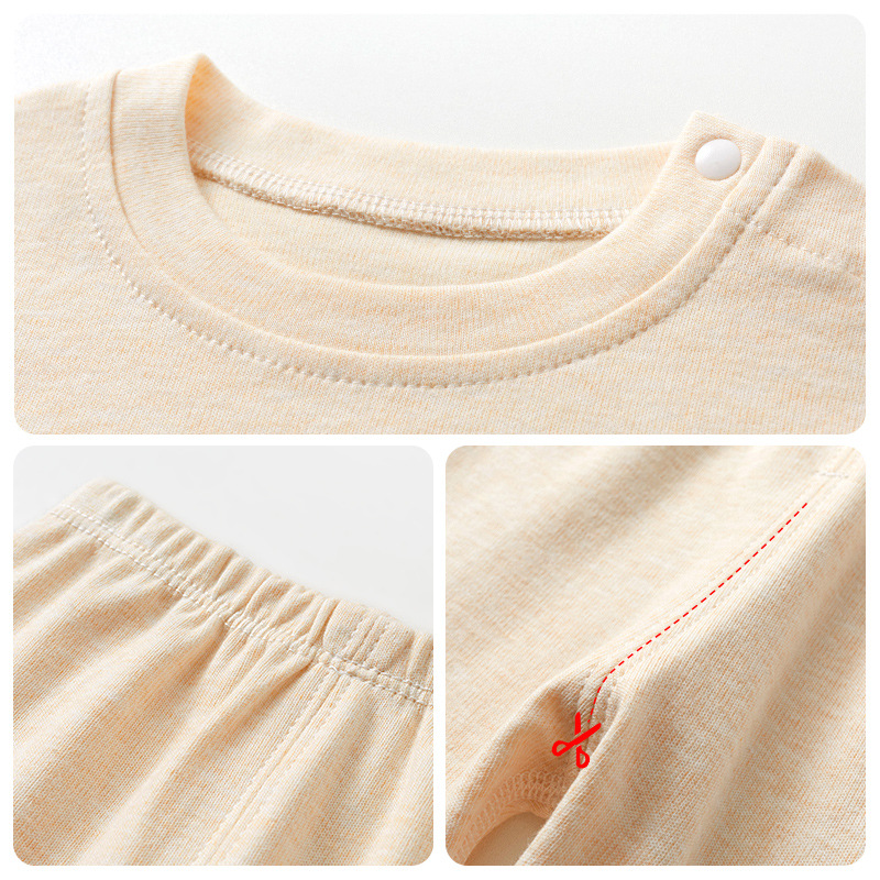 Conjunto de ropa interior para niños, primavera y otoño, ropa básica de algodón puro para bebés, niñas y niños, ropa de otoño para bebés con entrepierna abierta, top y pantalones separados.