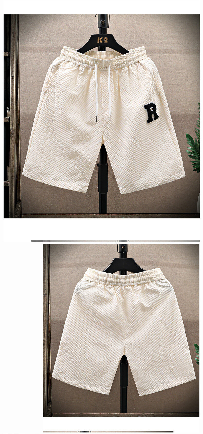 Men's Summer Sports Shorts Loose Stretch Elastic Waistband Five Point Casual Beach Pants Mid Waist Drawstring_viptrois.com
