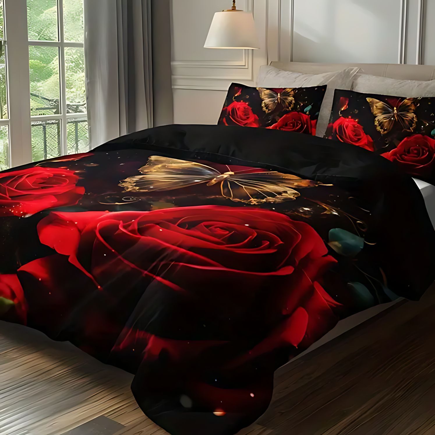 TEMU / JIT transfronterizo nuevo producto ligero de lujo suave y cómodo rosa roja impresión digital set fuente fabricante