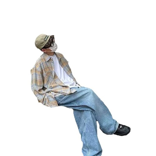 American Retro Flannel Plaid Long-Sleeve Shirt for Men and Women Spring and Autumn Accordion Pocket Leisure Style Couple Shirt Jacket Trendy