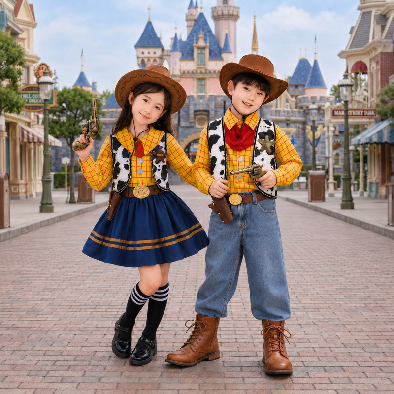 Toy Story Woody Girls' Outfit: Spring/Autumn Western-Style Vest, Plaid Shirt, and Cake Skirt – Children's Performance Costume Toy Story Woody Girls' Outfit: Spring/Autumn Western-Style Vest, Plaid Shirt, and Cake Skirt – Children's Performance Costume