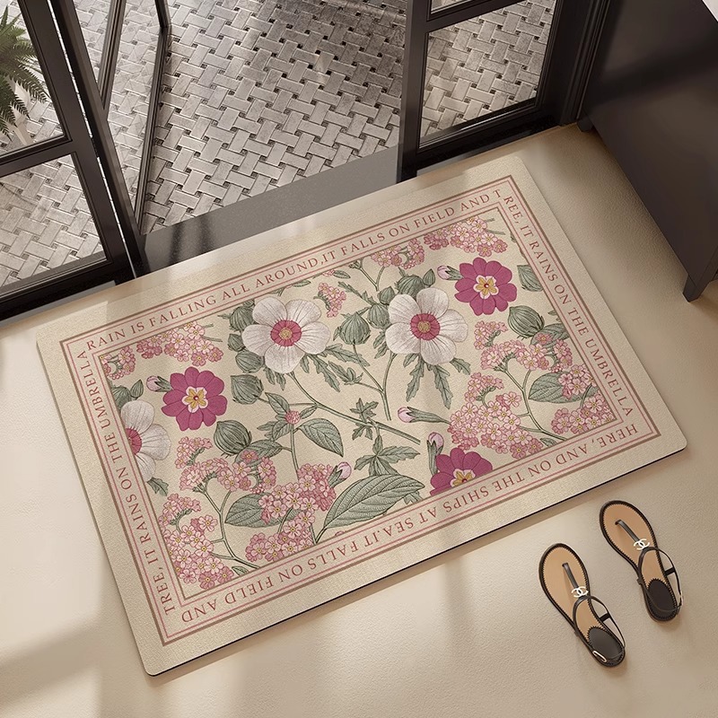Light Luxury Floral Small Fragrance Diatom Mud Floor Mat Bathroom Door Absorbent Non-Slip Bathroom Floor Mat Entrance Blanket