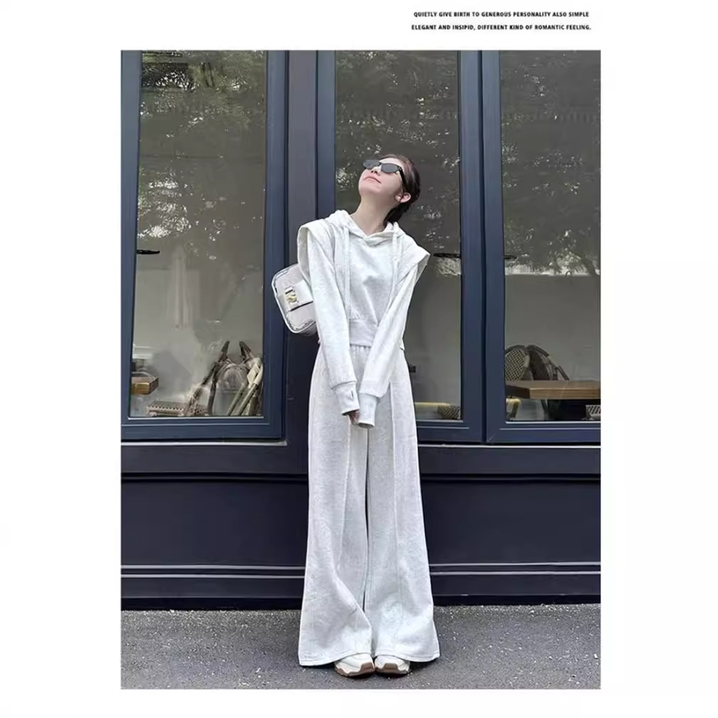 001 Herfststijl Sportkleding Dames, Losse pasvorm, Hoodie Sweatshirt, Modieuze Wijde Broek Tweedelige Set Voor Dames_voghion.com