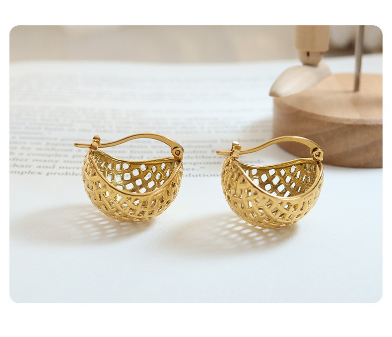 304 Stainless Steel Material Fashion Grid Plating 304 Stainless Steel 18K Gold Plated Earrings
