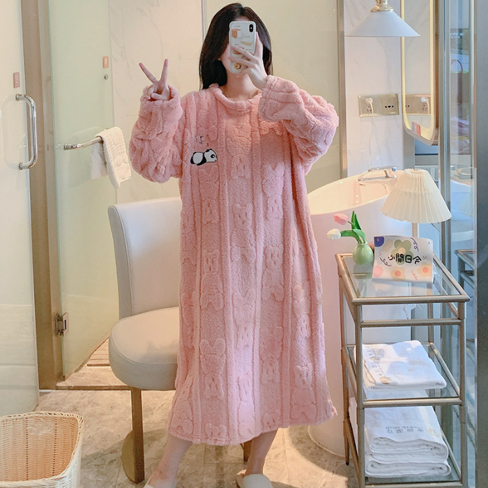 Pijamas de las mujeres de terciopelo Jacquard de invierno dulce princesa estilo de manga larga camisón de longitud media más el tamaño 230 Chubby chica homewear