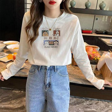 白色长袖T恤女春秋新款韩版潮牌ins学院风圆领宽松内搭上衣打底衫
