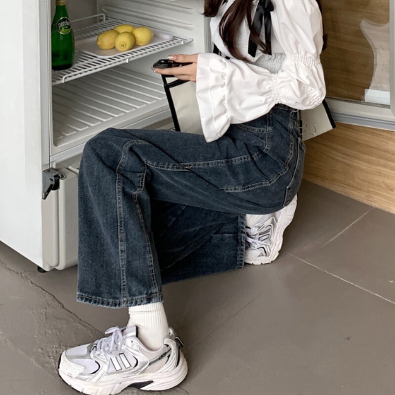 Pear-Shaped Figure Slightly Fat Pants Suitable for Women with Big Buttocks, Large Size, Loose, Slimming Look, Versatile Wide-Leg Jeans, Trendy