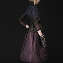 欧美走秀跨境收腰显瘦蝴蝶结撞色冬新款羽绒服外贸亚马逊速卖通