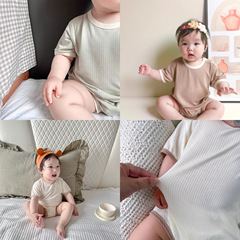 Summer Newborn Baby Ultra-Thin Short-Sleeve Modal Pajama Set Nordic Style Simple Vertical Striped Baby Air Conditioning Homecoming Wear