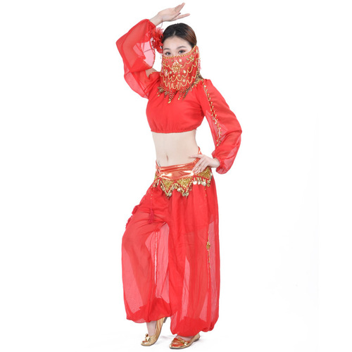Belly dance suit lantern long sleeve ring bloomers practice festival event Indian dance performance costume set
