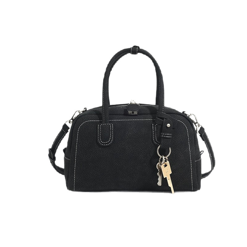 CAHSYH&LDNK Genuine Leather Boston Handbag for Women 2026 New Retro Commuter Bowling Crossbody Bag - Thumbnail 5