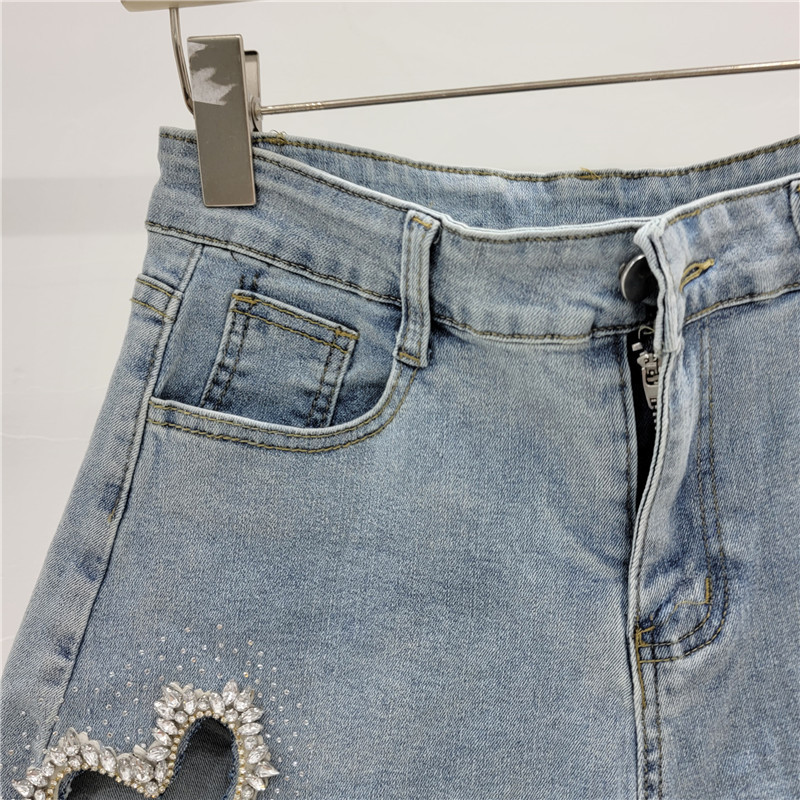 Pantalones Cortos Vaqueros con Pedrería de Poliéster Elásticos image 4