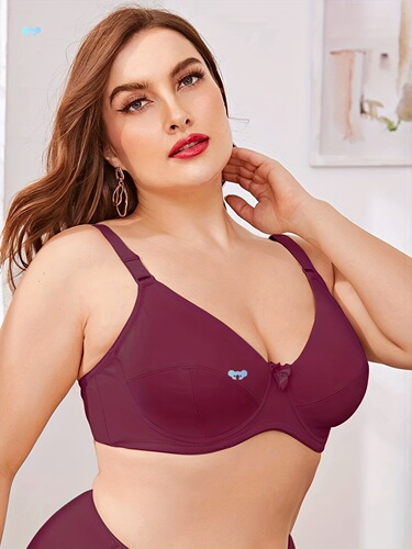 Plus Size Full Coverage Bow Front Solid Bra Women's chest
