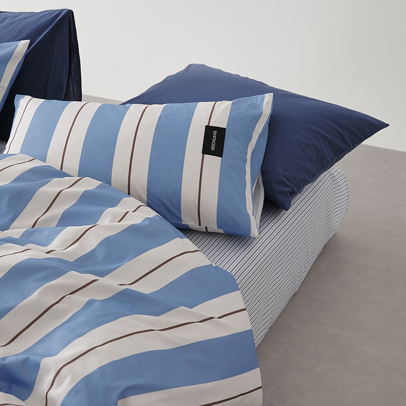 Pure Cotton Striped Bedding Set Simple Duvet Cover And Sheets_voghion.com