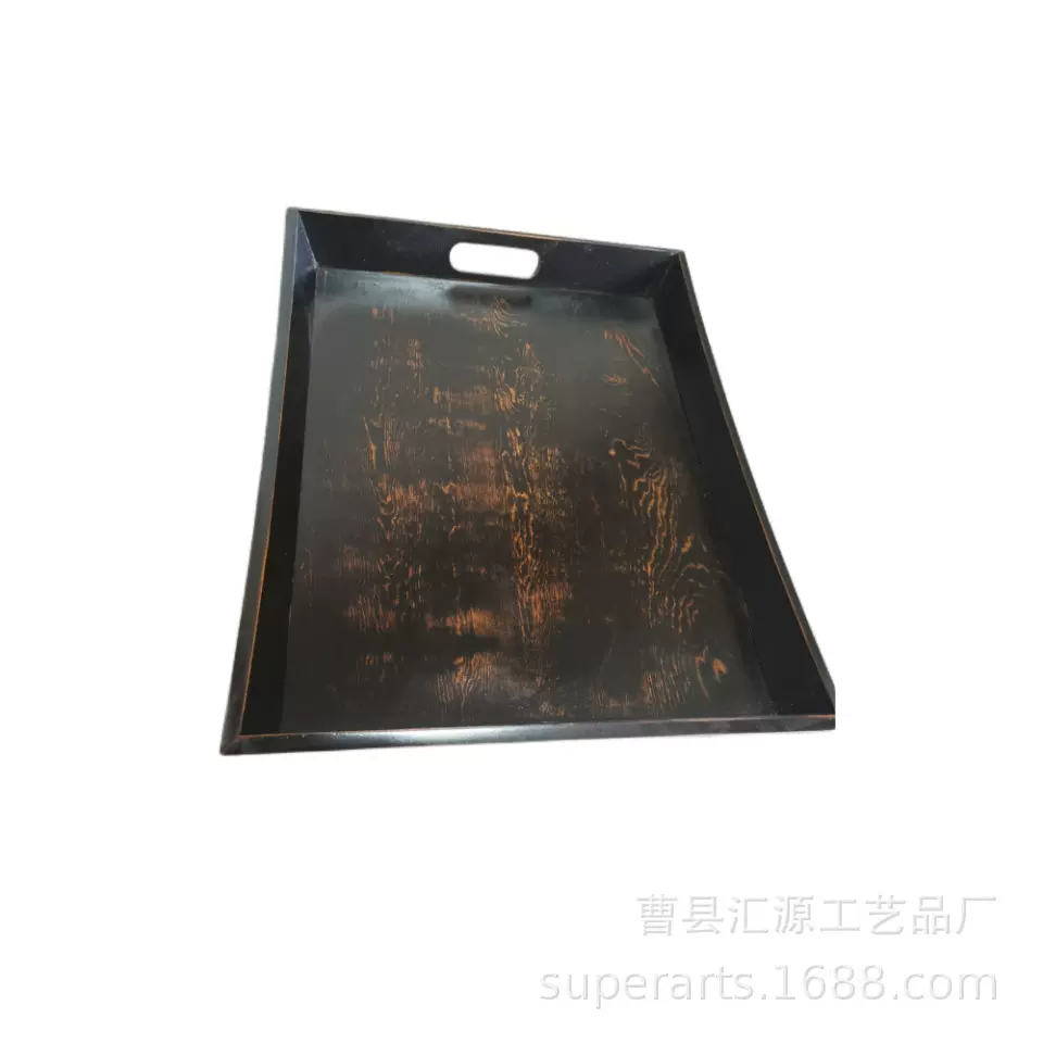 黑色油漆木质点心早餐盘带把手甜点水果茶盘多功能木收纳浅盘托盘