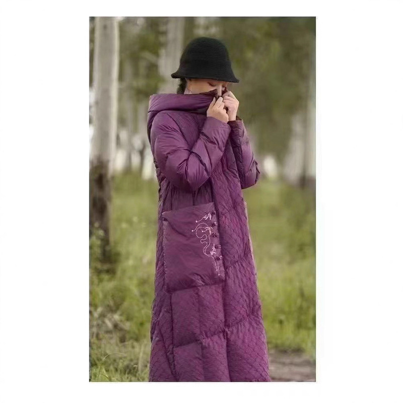 Special Offer D86 Embroidered Chinese Style Artistic down Jacket, White Duck down Warm Hooded Winter Jacket, Non-Defective, No Returns or Exchanges