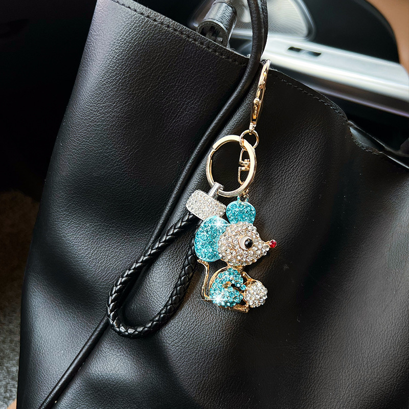 Nuevo llavero de cuerda de cuero de ratón de dibujos animados de diamantes de aleación, llavero de coche lindo creativo, colgante de bolso de moda