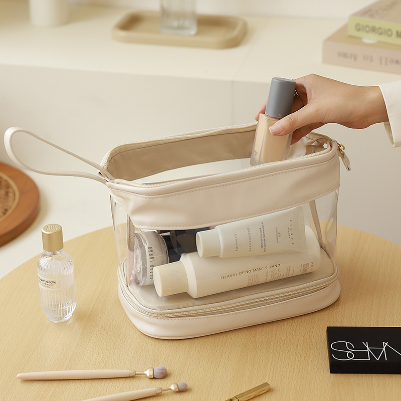 Nube de doble capa engrosada alambre de acero bolsa de cosméticos bolsa de almacenamiento de cosméticos portátil de gran capacidad de viaje bolsa de lavado