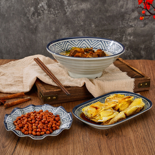 Dishes Wholesale Creative Retro Commercial Dish Plate Noodle Bowl Small Bowl Cup Saucer Rice Bowl Plastic Large Bowl Plate Tableware