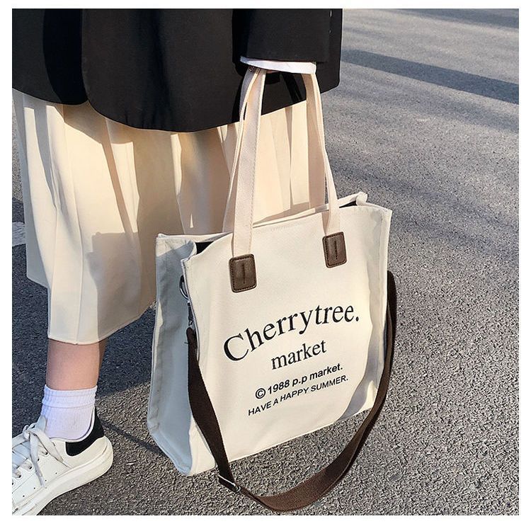 2023 Single Shoulder Bag New style simple letters commuter large capacity student canvas single shoulder crossbody Tote bag