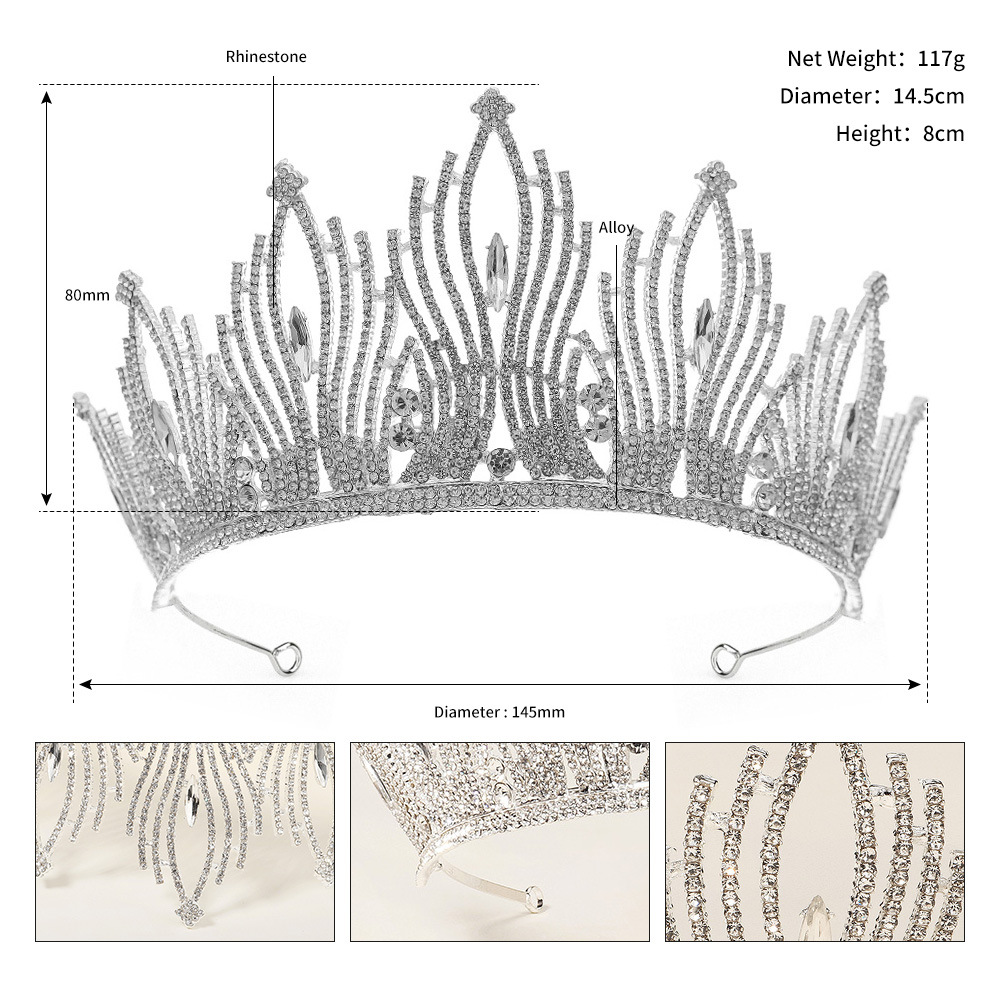 Korean Rhinestone Princess Crown Fashion Retro Bridal Hair Accessories Luxury Wedding Accessories Full Diamond Alloy Crown