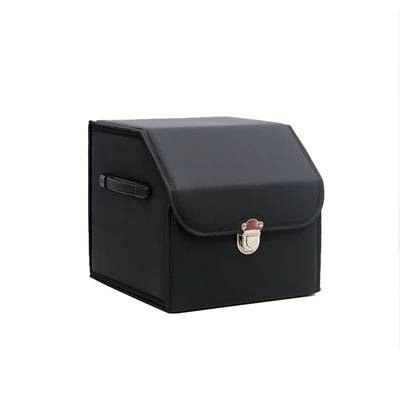 Foldable car storage box, car trunk organizer, leather car storage organizer (Car storage bag/box) - pure-black-small-size-303030cm