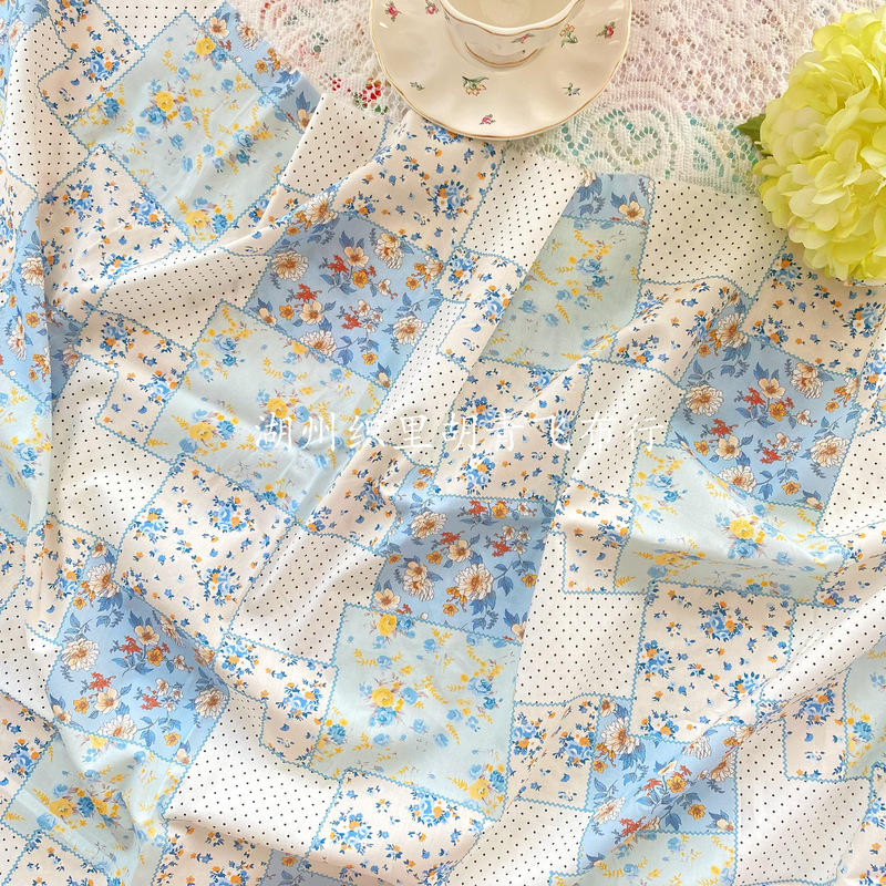40 pieces of cotton digital printing fabric Blue small flower stitching flower cloth women's clothing parent-child wear home wear DIY