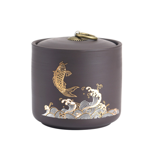 New ceramic purple sand jar tea jar tea sealed jar tea jar black tea Pu'er storage jar storage jar gift box