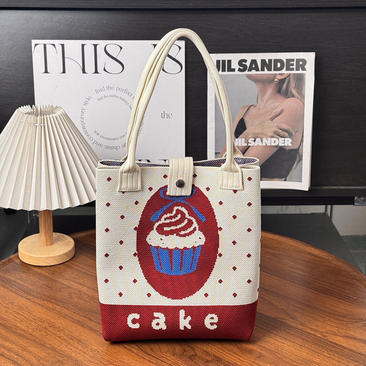 Cartoon Graphic Knit Button Closure Everyday Tote Bag 36
