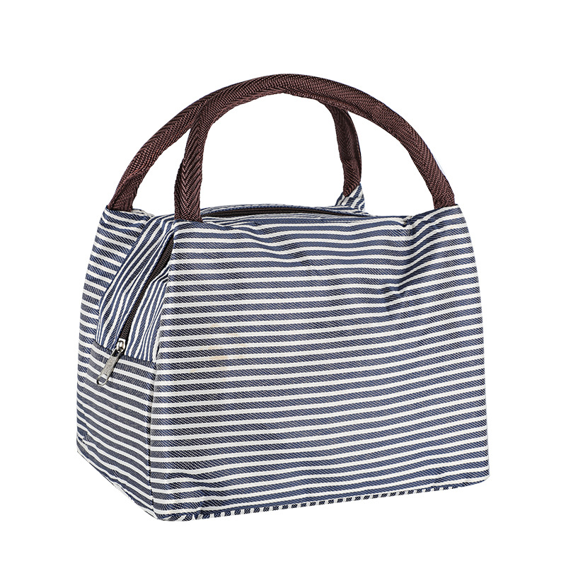Bolsa de almuerzo de moda a rayas bolsas de almuerzo de mano bolsas de almuerzo de aislamiento de hielo bolsas de almuerzo para llevar al trabajo bolsas de almuerzo de aislamiento de comercio exterior